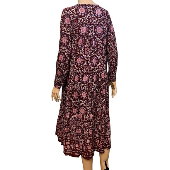 Aerie Peasant Midi Dress XS Floral Oversized Boho Long Sleeve Flowy Casual Red - Picture 5 of 9